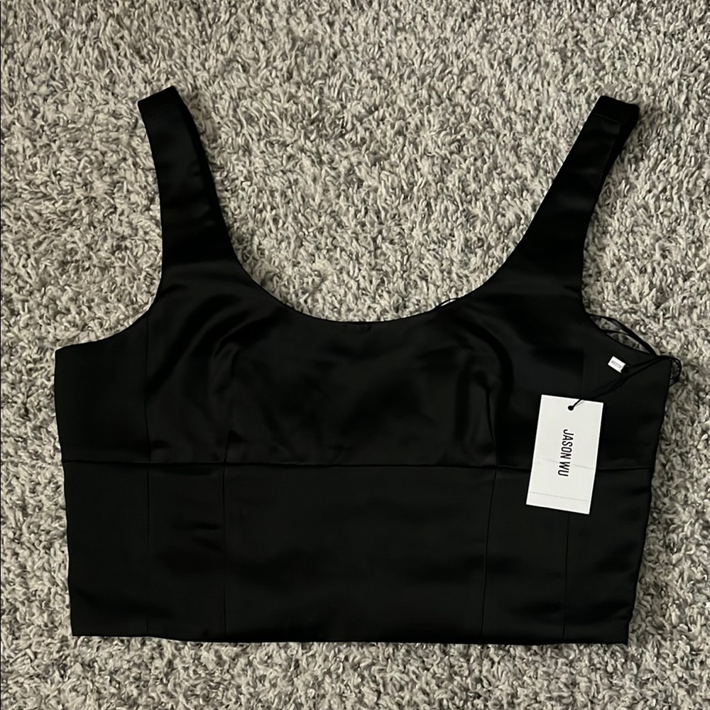 Jason Wu Black Satin Crop Top
